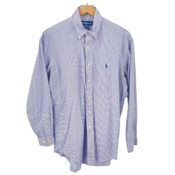 Ralph Lauren Yarmouth 100% Cotton Men’s Blue Check Button Down Size 16-33 - Picture 1 of 8